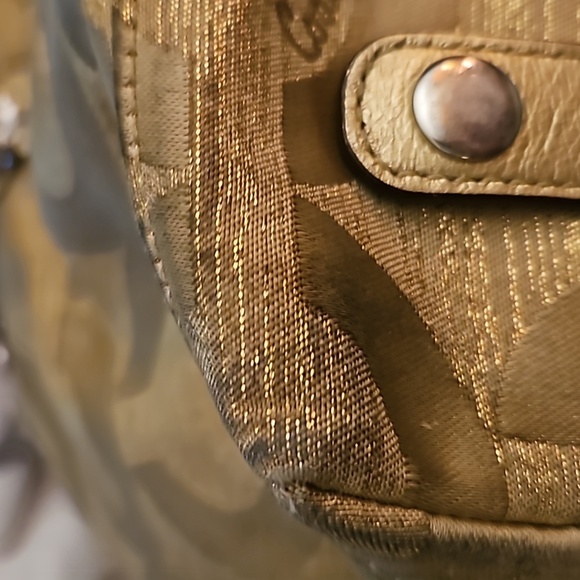 VTG COACH Y2k Gold Poppy Signature Logo Cloth Satchel Bag - Picture 15 of 16